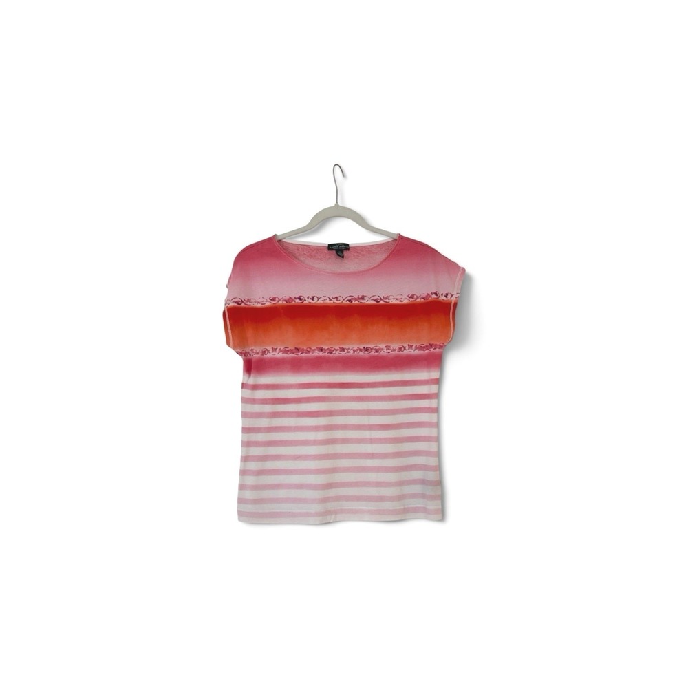 Lauren Jeans Co Ralph Lauren Pink Orange Striped Cotton Top Womens Medium M
